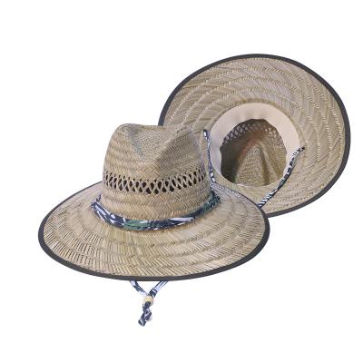 China Picture Lifeguard Natural Straw Hat with American Flag Stripe for sale