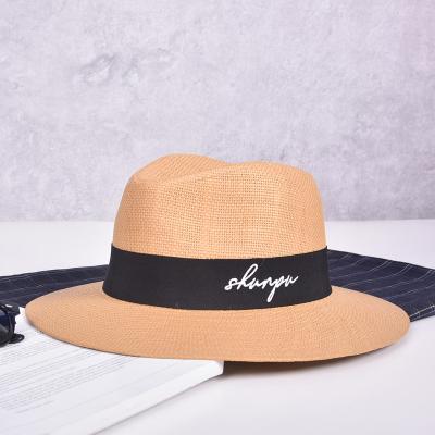 China Straw Hat Summer Beach Unisex Paper Cloth Panama Paper Braid Panama Straw Hats Wholesale Striped Beautiful for sale