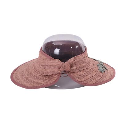 China Wholesale Fashion Embroidered Paper Braid Summer Visor Stylish Sun Protection Beach Hat For Women for sale