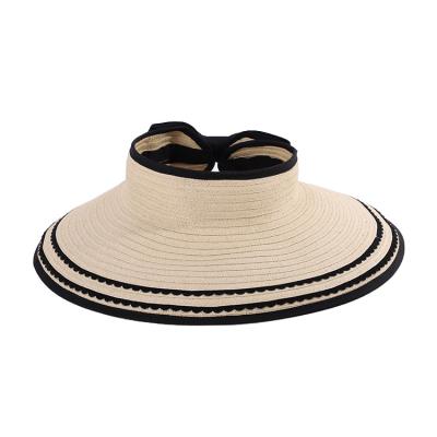 China High Quality Paper Braid Fashion Style Vented Wide Brim Collapsible Protective Visor Ladies Beach Sun Hats for sale