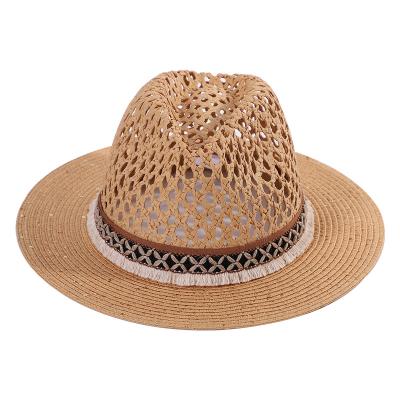 China Adult Panama Straw Hat Summer Wide Brim Sun Block Checked Foldable Beach Hat For Men for sale