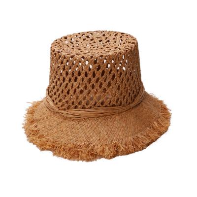 China Wholesale Straw Wholesale Raffia Summer Beach Brim Fashion Raffia Straw Sun Visor Foldable Hat Large For Women for sale