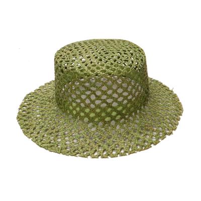 China Straw High Quality Raffia Summer Chillout Sun Beach Bucket Flat Top Vented Foldable Straw Hat For Women for sale