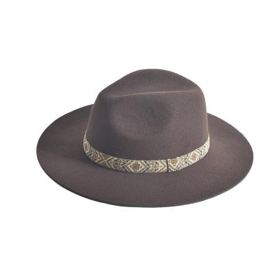 China Cheapest Church Buckle Character Women Outdoor Displacement Flat Wide Brim Fedora Felt Hat Wholesale Woolen Hat for sale