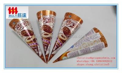 China Food Grade Waterproof Aluminum Foil Cone Paper Sleeves For Ice Cream With Logo for sale