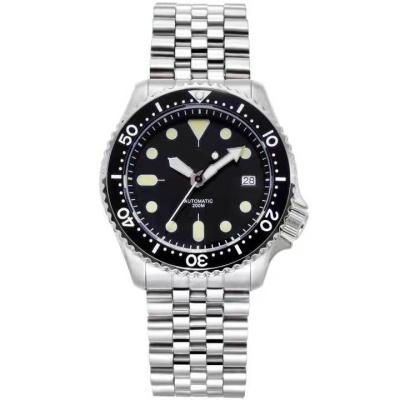 China Custom Water Resistant Stainless Steel/Diver Rubber Case/Stainless Steel Fabric Strap 200M Waterproof Automatic Watch For Man for sale