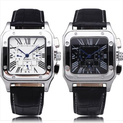 China Luxury Genuine Leather Square Chronograph Mens Watch Automatic for sale