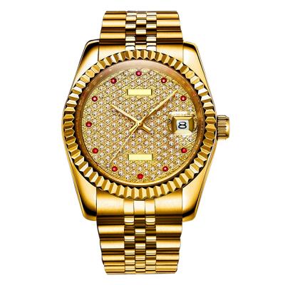 China Hot Selling Luxury Diamond Automatic Date Stainless Steel Quartz Watch Gold Watch Men for sale