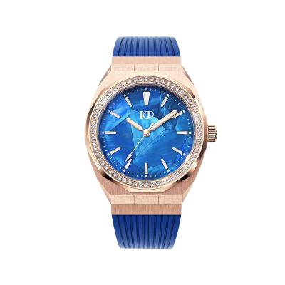 China Automatic date ocean surface stainless steel case silicone lady watch diamond quartz watches for women for sale