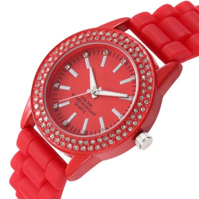 China Day/Date Women Watch Japan Movement Quartz Watch Silicone Strap Crystal Bezel Ladies Watches for sale