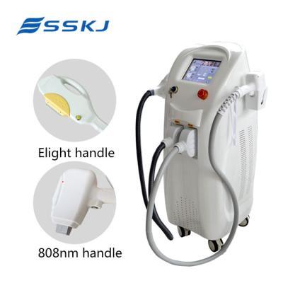 China Elight 808 diode laser hair removal and skin rejuvenation 2 in 1 elight + 808nm diode laser hair removal machine with 2 handles for sale