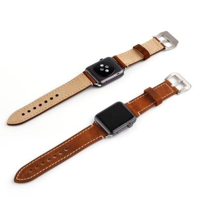 China Leather Strap Compatible With Apple Watch Band 38mm 42mm 40mm Replacement Breathable 44mm Genuine Leather Strap for sale