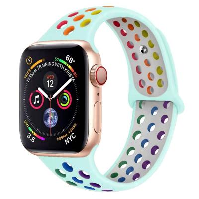 China Rainbow Silicone Replacement Rubber Watch Band Strap For Apple Watch Band Series 6 5 4 3 2 1 For iwatch Band Strap 38 40 42 44 mm for sale