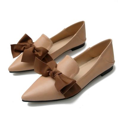 China New Fashion PU Toe Light Pointed Casual Satin Flat Bow Ladies Dress Women's Loafers for sale