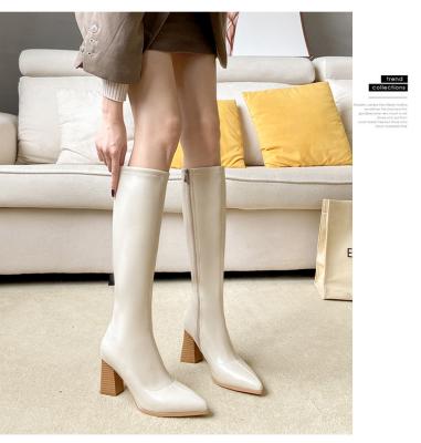 China New Durable Winter Fashion Led Toe Spike High Heels Stretch Knee Shoes Female Boots for sale