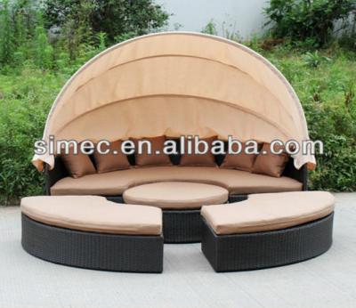 China Outdoor Wicker Sun Sofa SIMEC Rattan Folding Bed With Canopy for sale