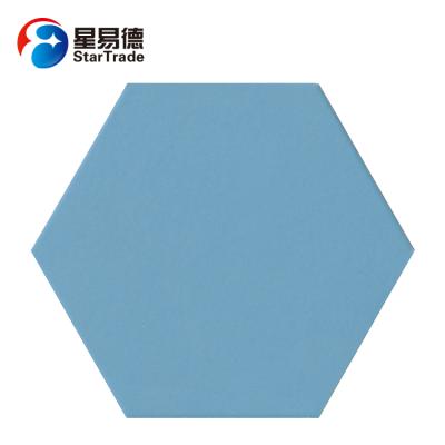 China Rustic Tiles Solid Color Blue Hexagon Pure Ceramic Tiles for sale