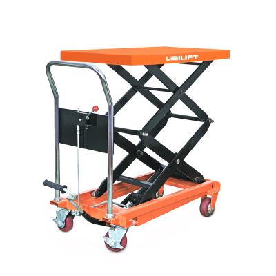 China Material Handling Equipment Wholesale 350kg Pusher Hydraulic Trolley Manual Scissor Lift Tables for sale