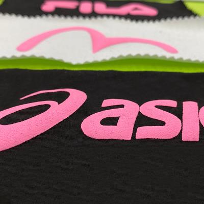 China Washable Luxury Clothing Size Labels Heat Press Clothing Plastisol Custom Heat Transfer Logo Label for sale