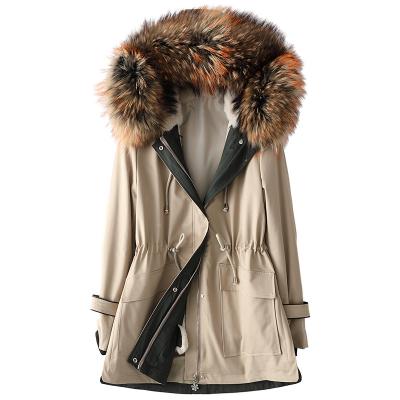 China YAJIANUO female parka women jackets rabbit fur coating women winter parka office breathable custom solid hooded furry lady tops coats for sale