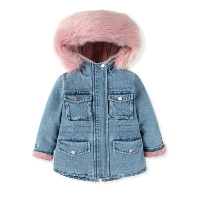 China Anti-Wrinkle Kids Girl Fleece Jeans Jacket Kids Girl Winter Outwear Coat Clothes With Fur Collar Giacca By Bambini for sale