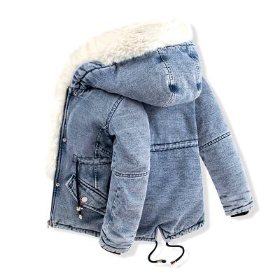 China wholesale Anti-wrinkle parka kids winter high quality denim coated girl Jean Jacket With Fur Collar plus size fur coat for sale