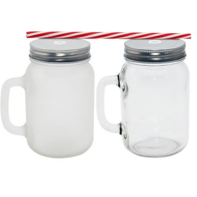 China Hot Sale 430ml Viable Coffee Mug Sublimation Glass Mason Jar With Handle For Blank Sublimation Transfer for sale