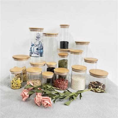 China Art Decor Multiple Sizes Blank Sublimation DIY Design Clear Glass Mason Storage Jars With Sealed Bamboo Wooden Airtight Lids For Printing for sale