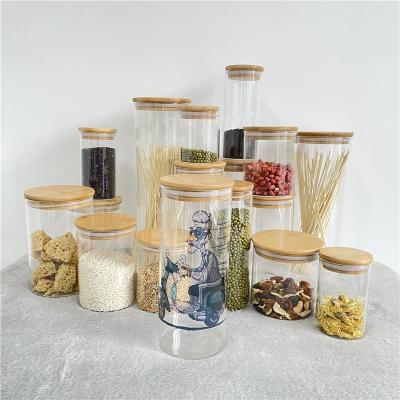 China Wholesale Empty Kitchen Canisters Art Decor Sublimation Lid Glass Storage Bamboo Jars with Silicone Sealed Insert in Lid for Home Kitchen for sale