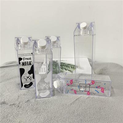 China DOUBLE WALL milk carton shaped 17oz 500ml 34oz 1000ml double wall clear acrylic plastic milk bottle for sale