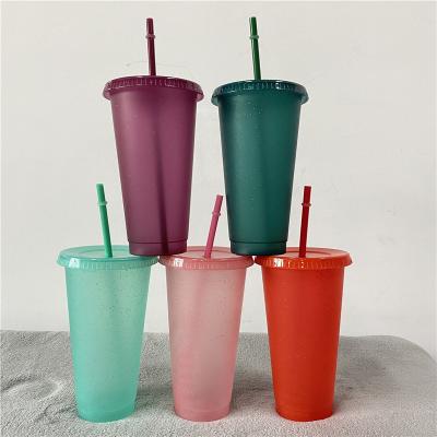 China 16oz 24oz 480ml 700ml Single Wall Glitter Plastic Frosted Reusable Frosted Cold Cups with Lids and Straws for sale