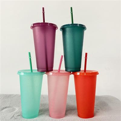 China 16oz 24oz 480ml 700ml 5 cups with lids and straws reusable frosted plastic single wall glitter cups for sale