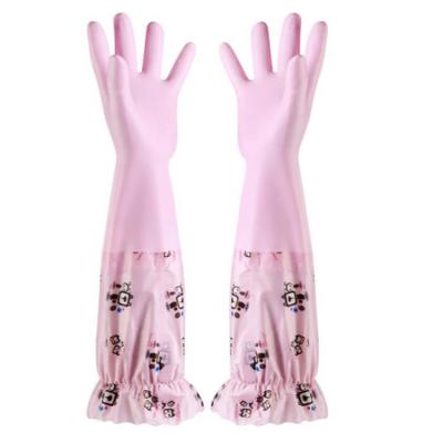 China Thin High Quality Low Price Multi Colors Arm Long Household PVC Rubber Gloves For Women for sale