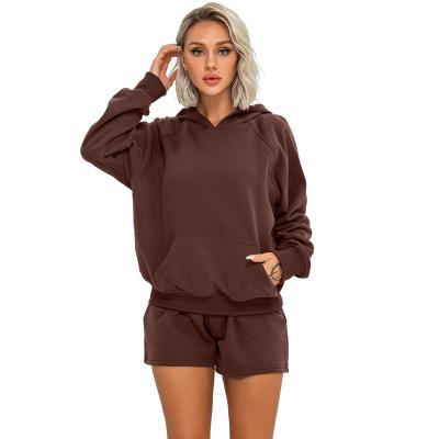 China Breathable Long Sleeve Cotton Fleece Hoodie Sweatshirt Shorts Set Women Loose Casual Sweatpants And Hoodie Set for sale