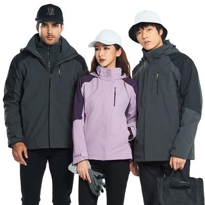 China Breathable Mens Womens 2 In 1 Winter Coats Fleece Striped Ski Jacket Warm Windbreaker Parka for sale