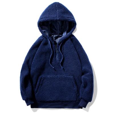 China Winter fashion lambswool drawstring sweater pocket tops men's streetwear Anti-wrinkle large solid color oversized hooded pullover for sale