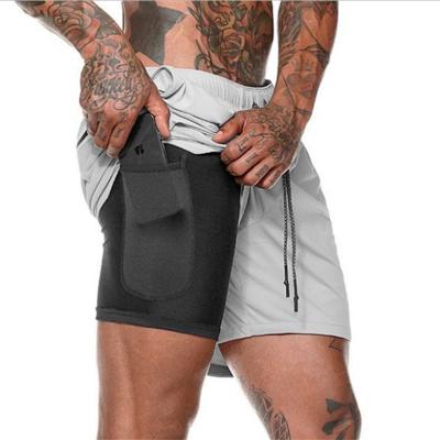 China Anti-Wrinkle 2 Men In 1 Running Shorts Jogging Gym Fitness Training Quick Dry Beach Shorts Pants Male Summer Sports Workout Base Clothing for sale