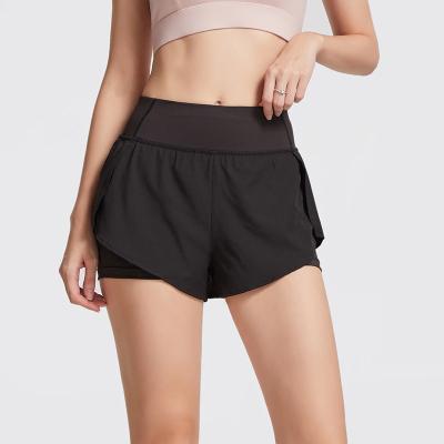 China Anti-wrinkle Women Elastic Waist Workout Shorts With Liner Yoga Shorts for sale