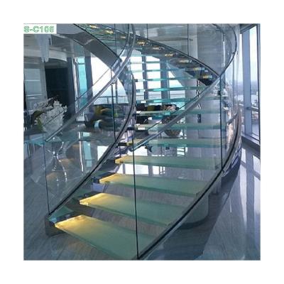 China Modern Round Glass Stainless Steel Stair Railing Tread Modern Spiral Curved Staircase for sale