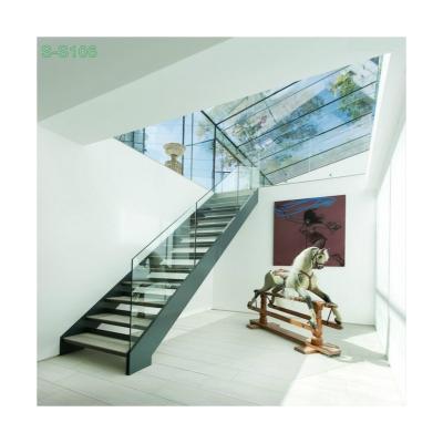 China Modern Customize Mono Glass Staircase Home Project Wood Stringer Modern Straight Staircase Design for sale