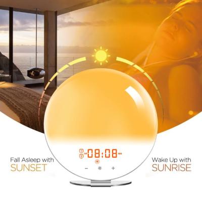 China Wireless Wake Up Sunrise Alarm Clock Light Tap High Sensor Dimmable Sunrise Lamp Wake Up Night Light for sale