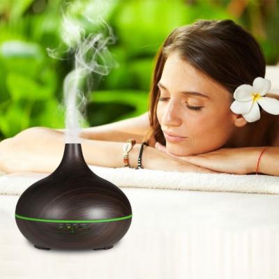 China 400ML Car Air Humidifier Diffuser Wood Ultrasonic Electric Mist Grain Oil Up Mini Have 7 LED Light Humidifier With Timer Setting for sale