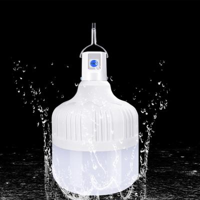 China Residential Night Market Wateproof Lamp LED Bulb 300W Rechargeable Super Bright Indoor Emergency Outdoor Hanging Camping Lamp for sale