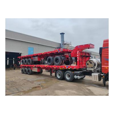 China 28 Ton Steel Platform Landing Gear Container Flatbed Semi-Trailer for Steel Transport for sale