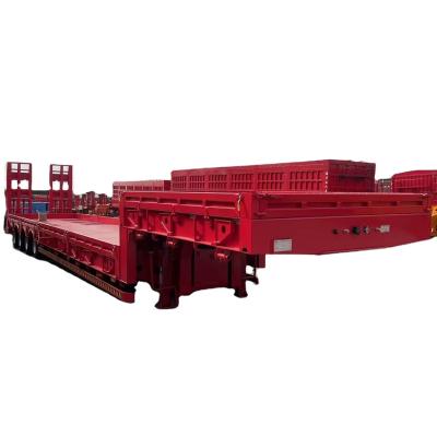 China 60T Max Payload Steel Container Chassis Loader Lowbed Truck Low Platform Semi-Trailer for sale