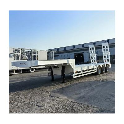 China Low Bed Semi Trailer 50-80Ton Max Payload 3 Axles Lowbed Semi Truck Trailer for sale