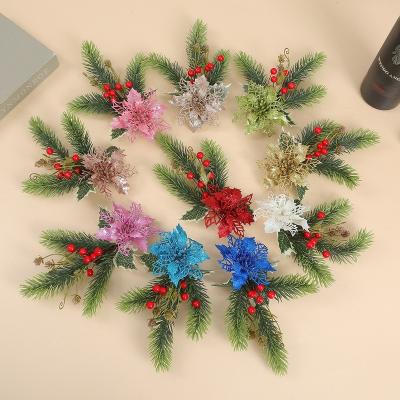 China New Plastic Pine Needles Red Fruit Christmas Flower Arts and Crafts Props For Xmas Tree Decoration Gift Photo Props for sale