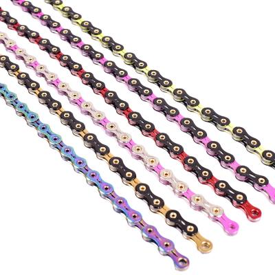 China Ultralight Chain 9/10/11/12 Speed ​​Silver Gold Color Bike Chain Ultralight Hollow Bicycle With Connector Master 116 Links Road MTB Hollow Chain for sale