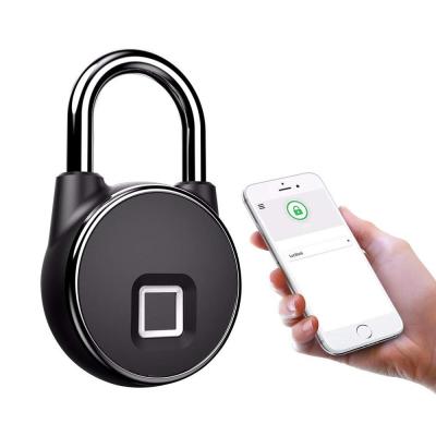 China Zinc Alloy+Stainless Steel High Security Hardware Wireless Fingerprint Padlock For Mini Bag Bike Cabinet Fingerprint Smart Lock for sale