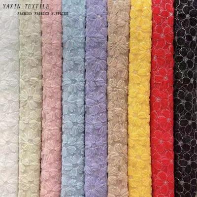 China Breathable Glitter Hot Stamping Flower Pattern Mesh Organza Fabric Patchwork For Dress Skirt Wedding Party for sale